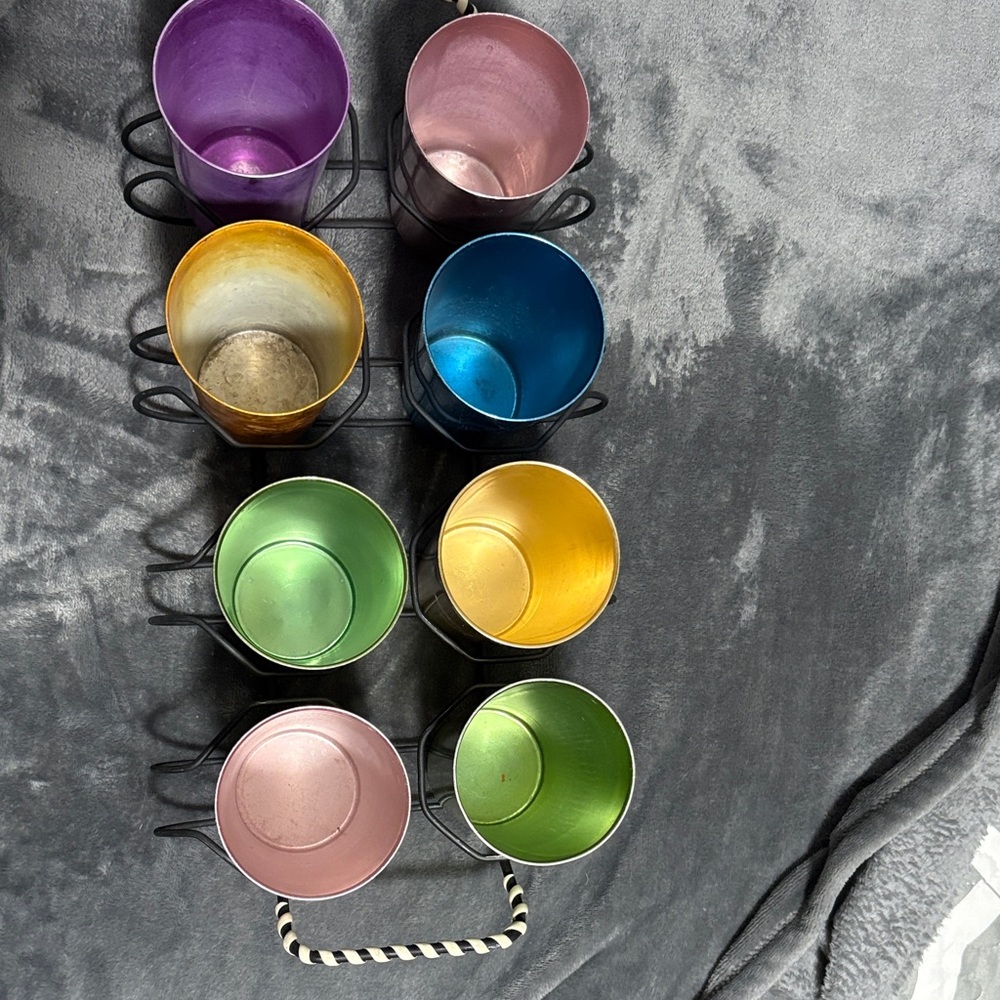 Bascal Anodized Aluminum Colorful Metal Cups Set with Holder